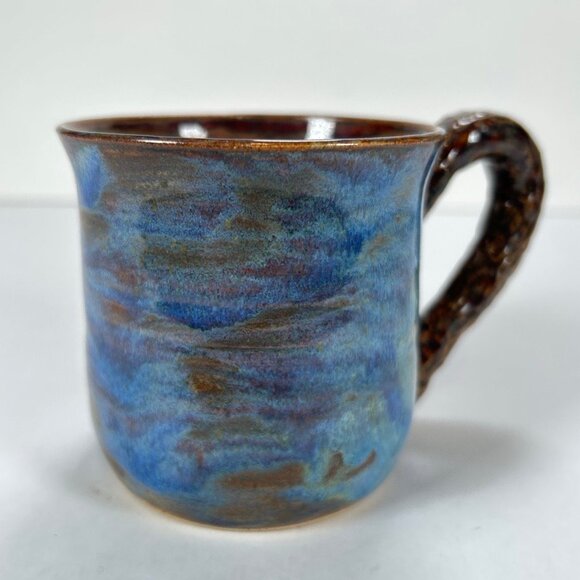 Signed Studio Pottery Mug Blue Brown Glaze Handmade One of a Kind - Picture 4 of 6